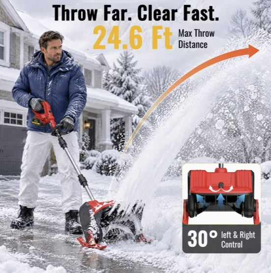 Sladdlös snöslunga 21V – 40 cm arbetsbredd, 2 batterier och laddare