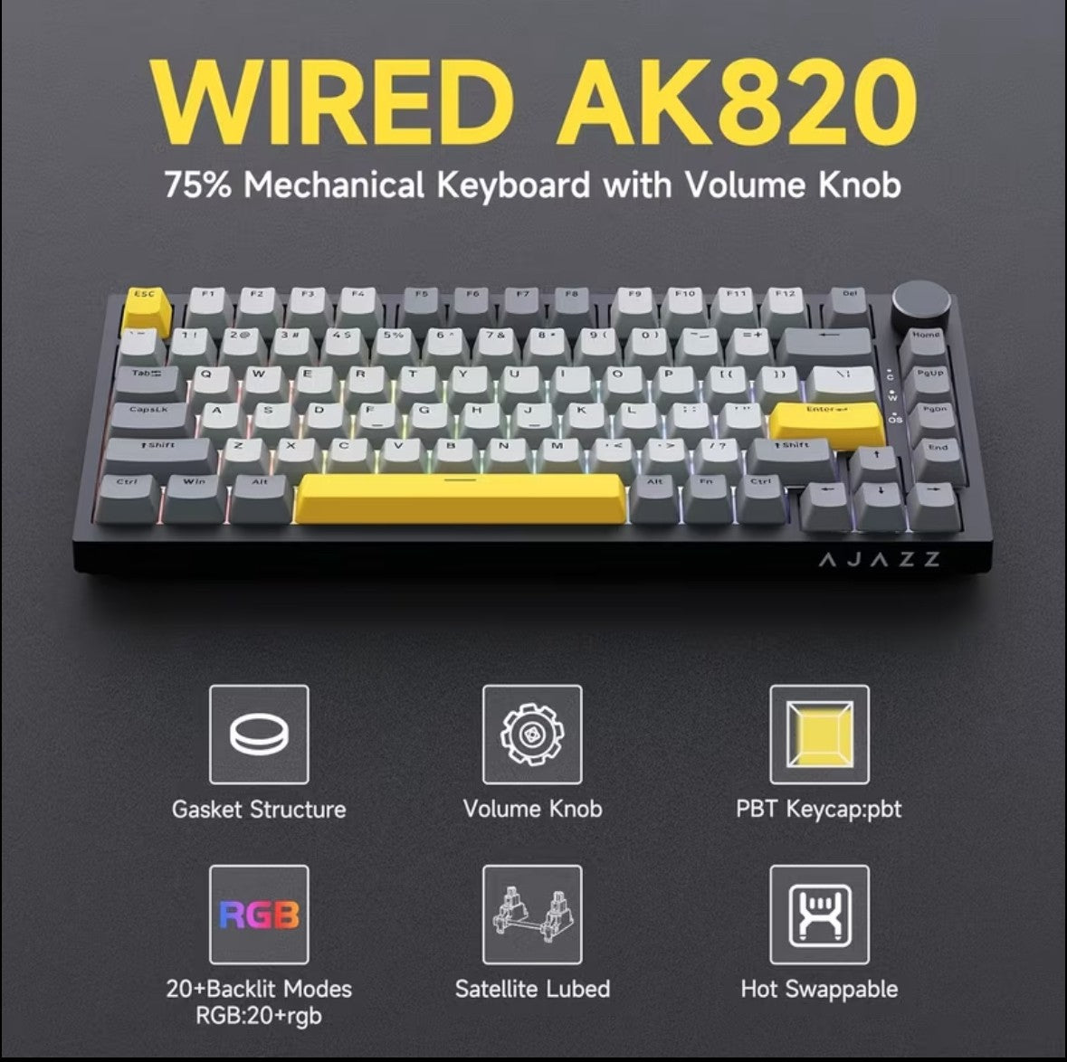 AK820 mekaniskt gamingtangentbord 75 %
