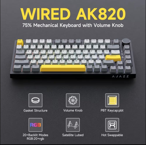 AK820 mekaniskt gamingtangentbord 75 % – RGB, hot-swap och volymratt