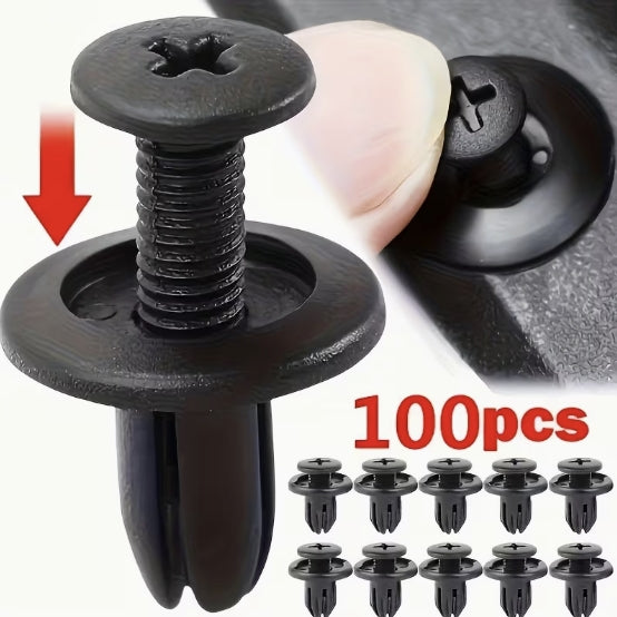 Plastclips till bil 100 st – svarta skruvclips med 15 mm huvud