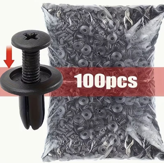 Plastclips till bil 100 st – svarta skruvclips med 15 mm huvud