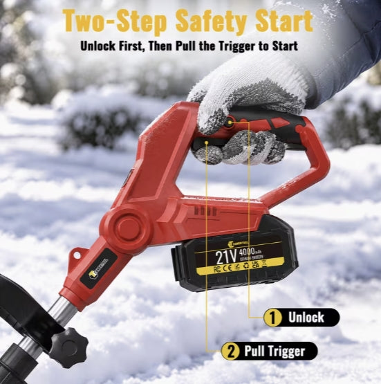 Sladdlös snöslunga 21V – 40 cm arbetsbredd, 2 batterier och laddare