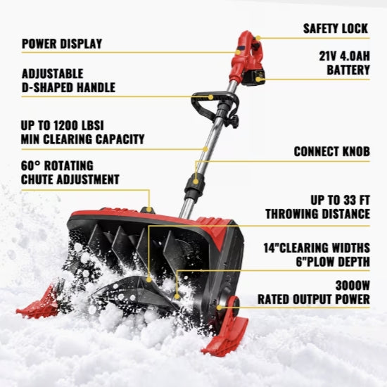 Sladdlös snöslunga 21V – 40 cm arbetsbredd, 2 batterier och laddare