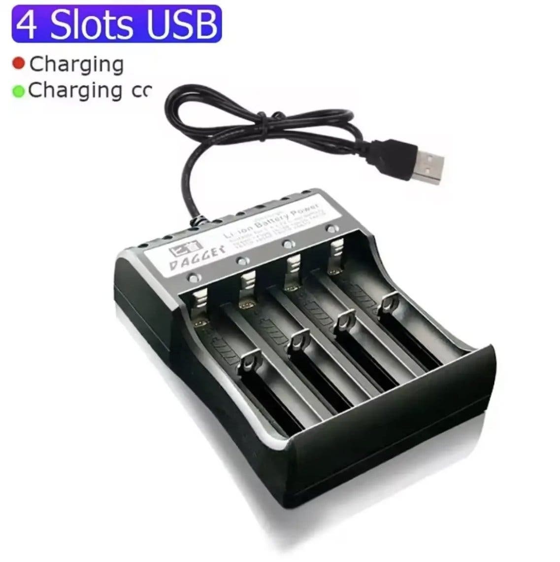 18650 batteriladdare USB med 4 platser för Li-ion-batterier