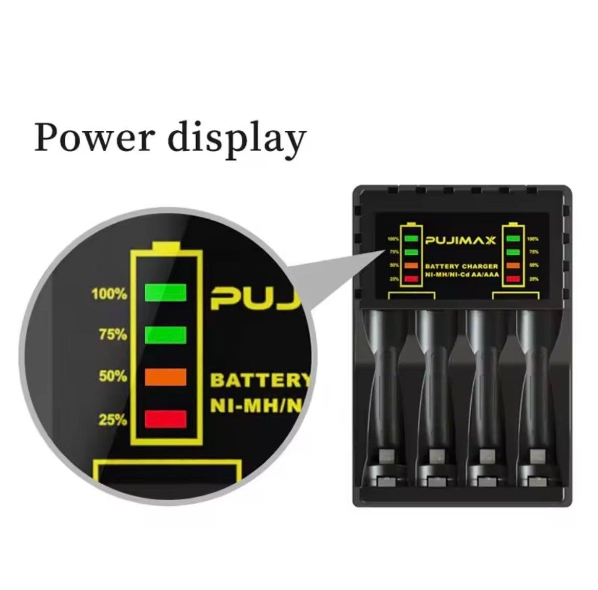 Batteriladdare för AA/AAA med LED-display och USB