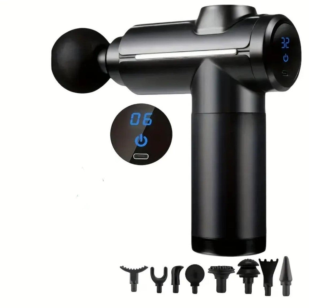 Massagepistol med 8 massagehuvuden och LED-display