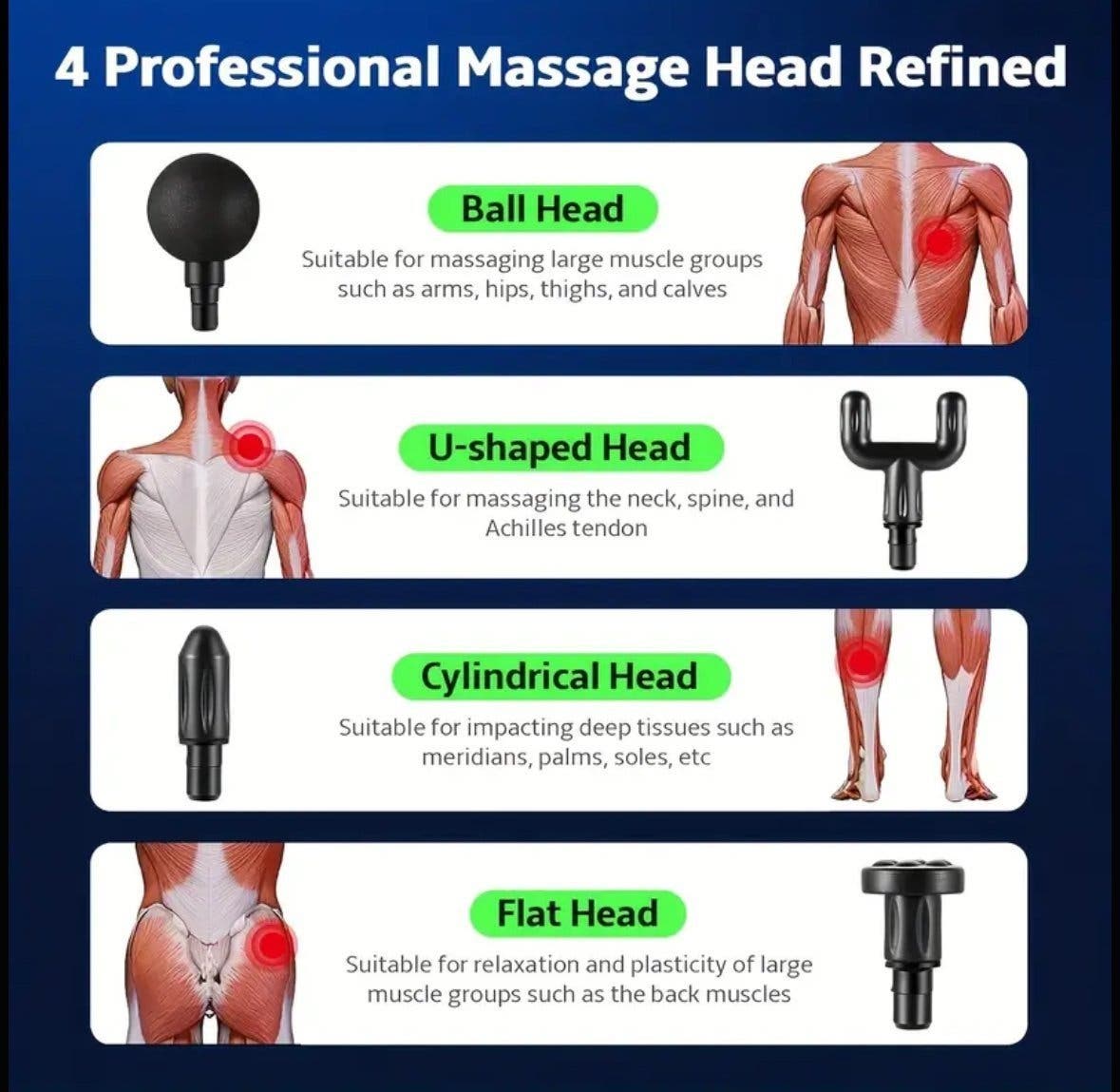 Mini massagepistol med 4 huvuden