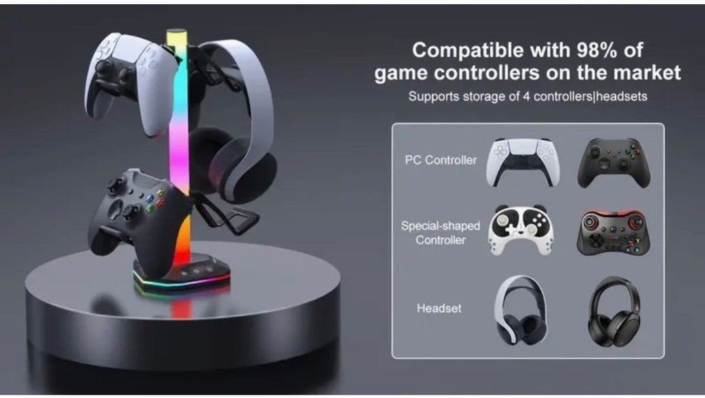 RGB-ställ för spelkontroller och headset med laddning