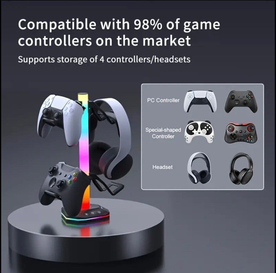 RGB-ställ för spelkontroller och headset med laddning
