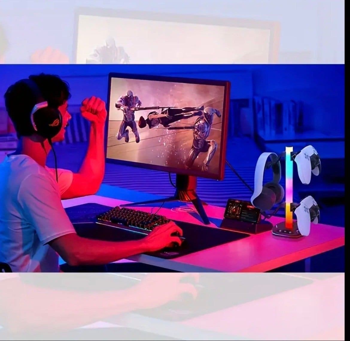 RGB-ställ för spelkontroller och headset med laddning