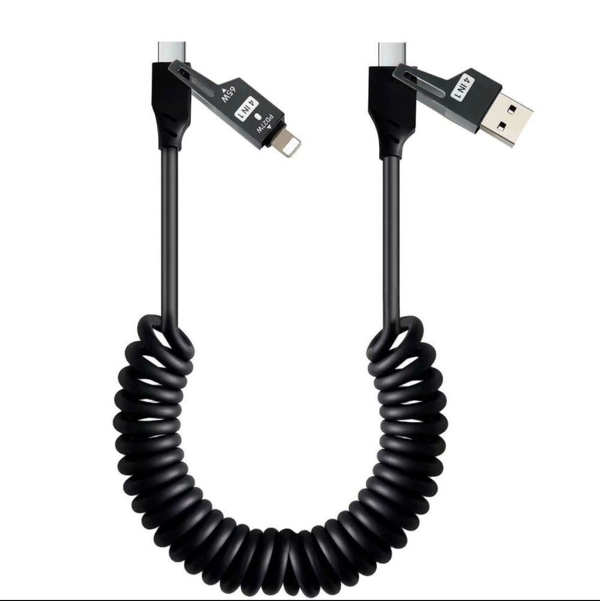 Spiralladdkabel USB-A till USB-C 65W