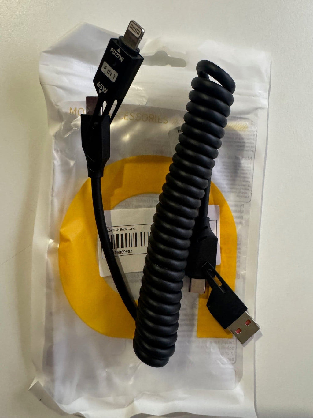 Spiralladdkabel USB-A till USB-C 65W