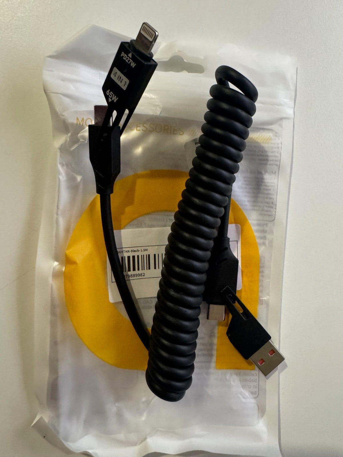 Spiralladdkabel USB-A till USB-C 65W