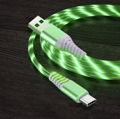 Laddkabel USB-A till USB-C med grön LED-belysning