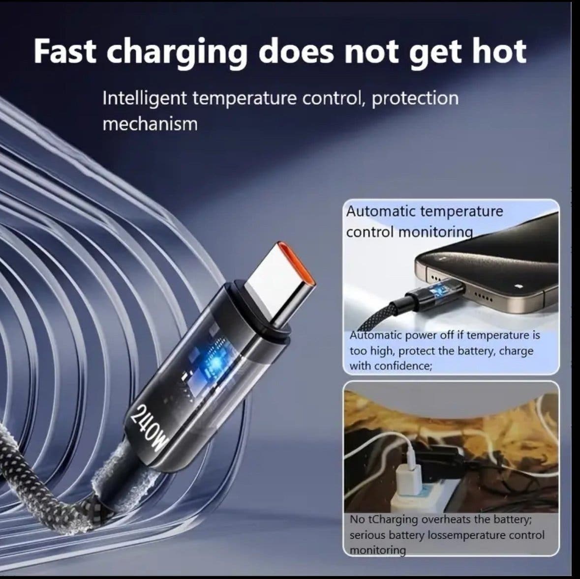Snabbladdningskabel USB-A till USB-C 240W