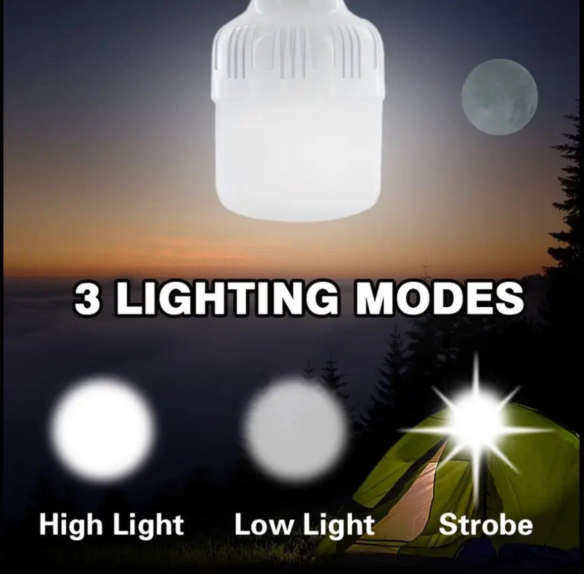Uppladdningsbar campinglampa med krok