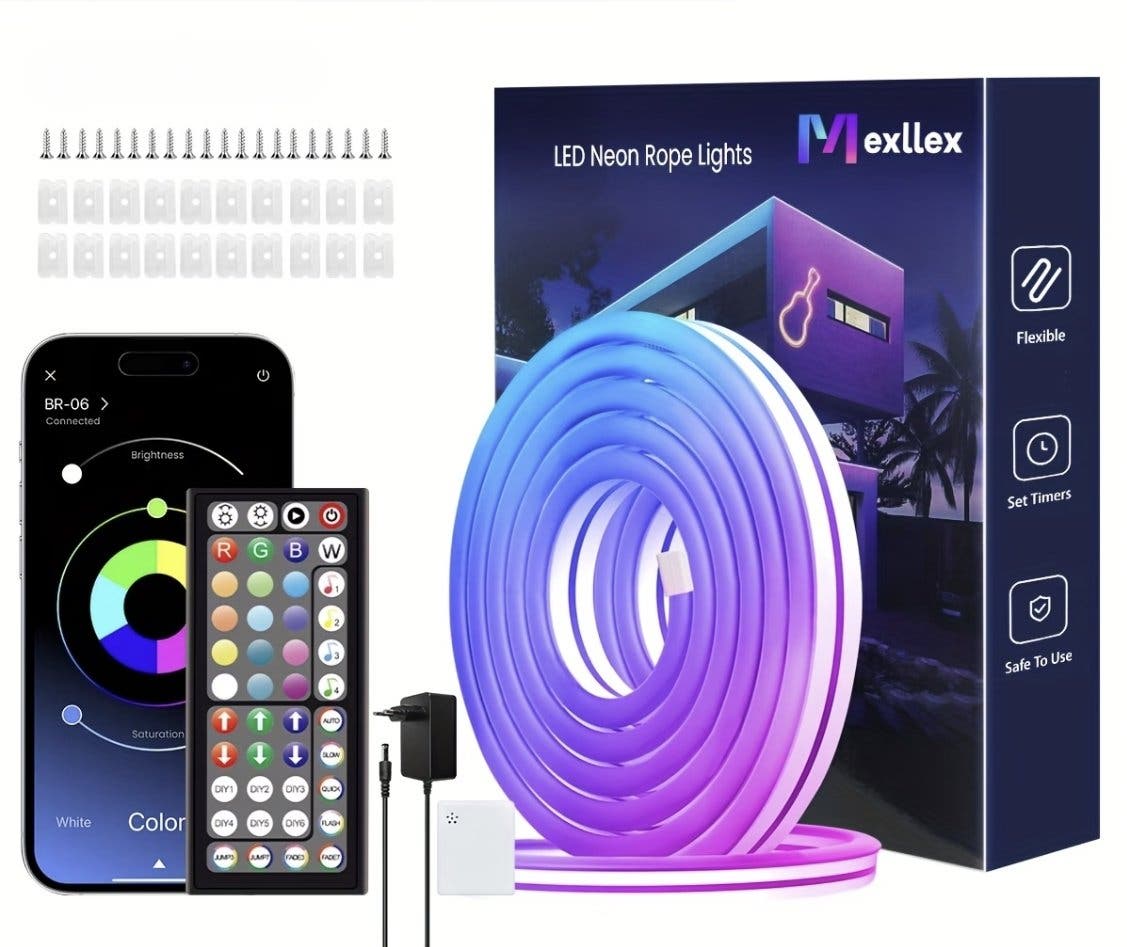 RGB LED Neon Rope 10 m med app och fjärrkontroll