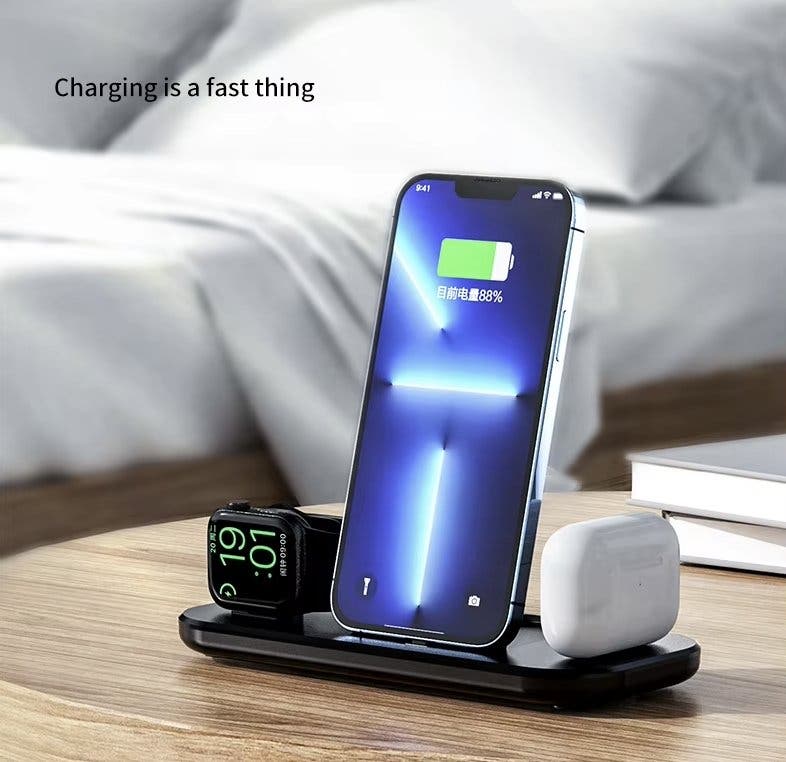 3-i-1 trådlös laddstation för iPhone, Apple Watch och AirPods