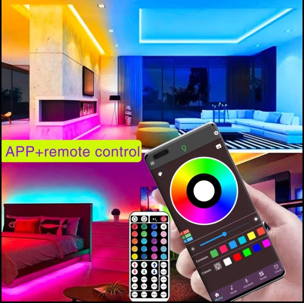 RGB LED-list 20 m med fjärrkontroll och app