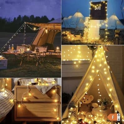 LED-ljusslinga 6 m med 40 runda LED, varmvit