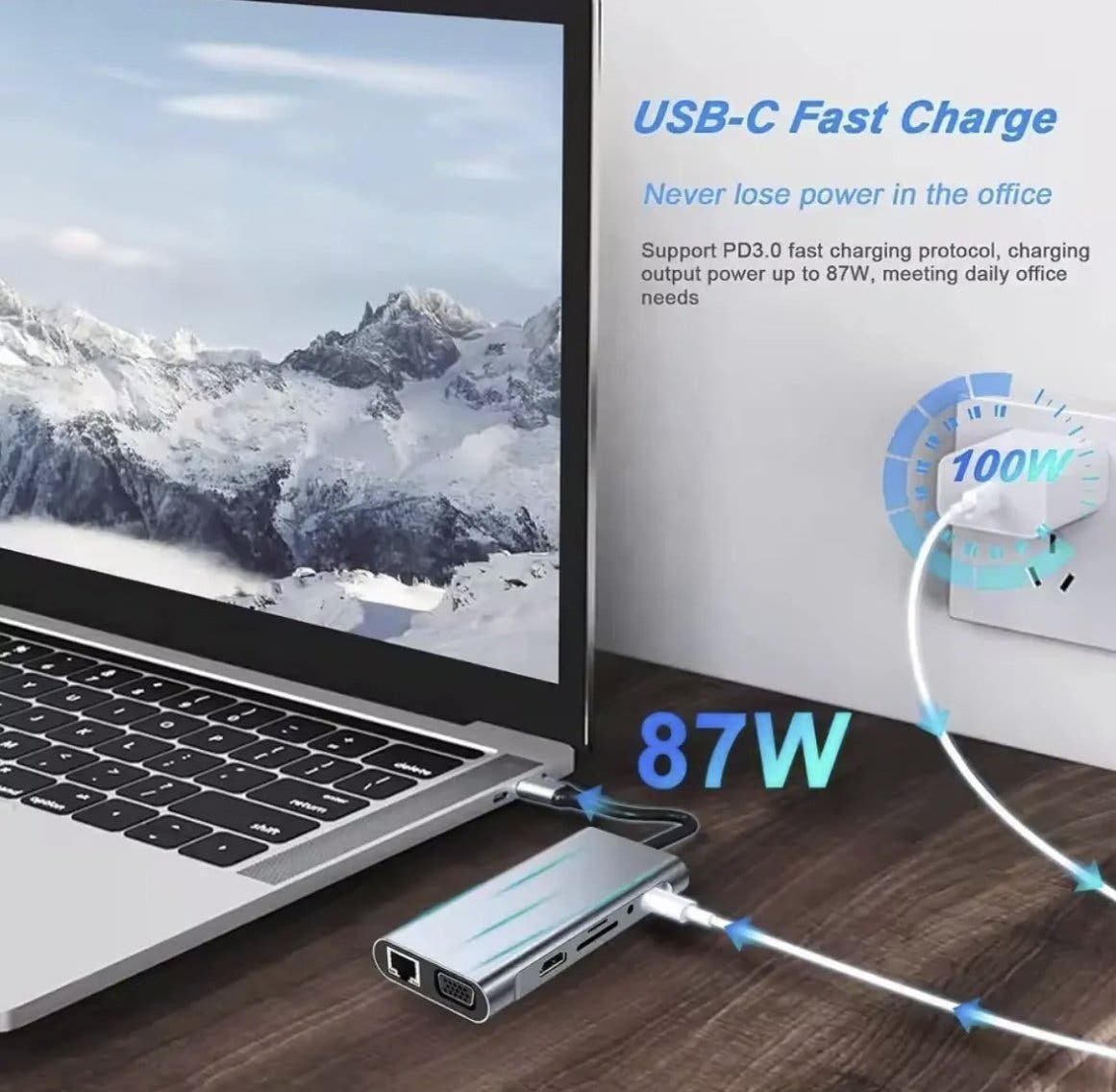 USB-C-hubb 11-i-1 med HDMI 4K, VGA och RJ45