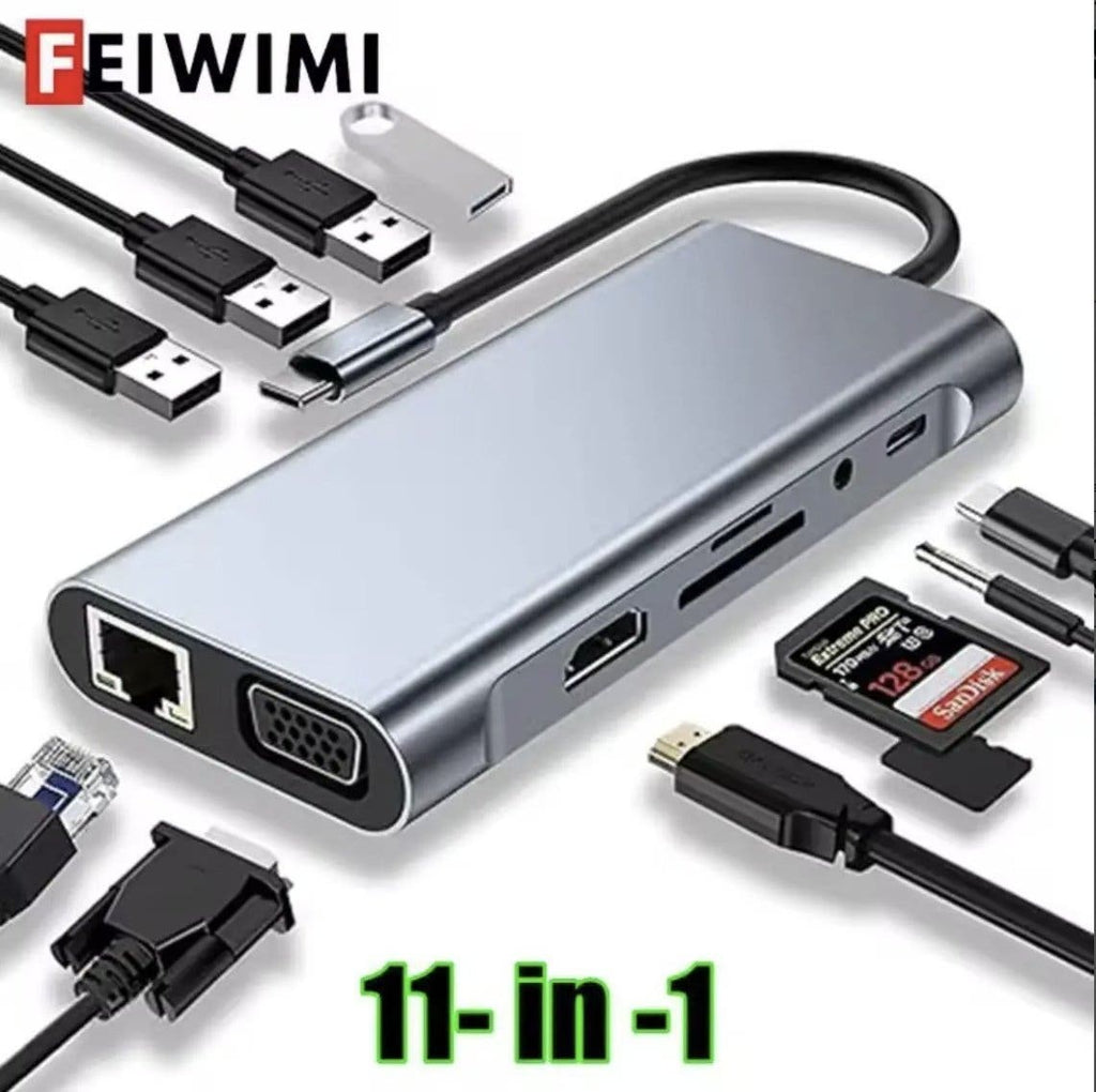 USB-C-hubb 11-i-1 med HDMI 4K, VGA och RJ45