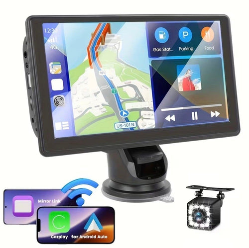 7" bilskärm med CarPlay och Android Auto – trådlöst, med backkamera
