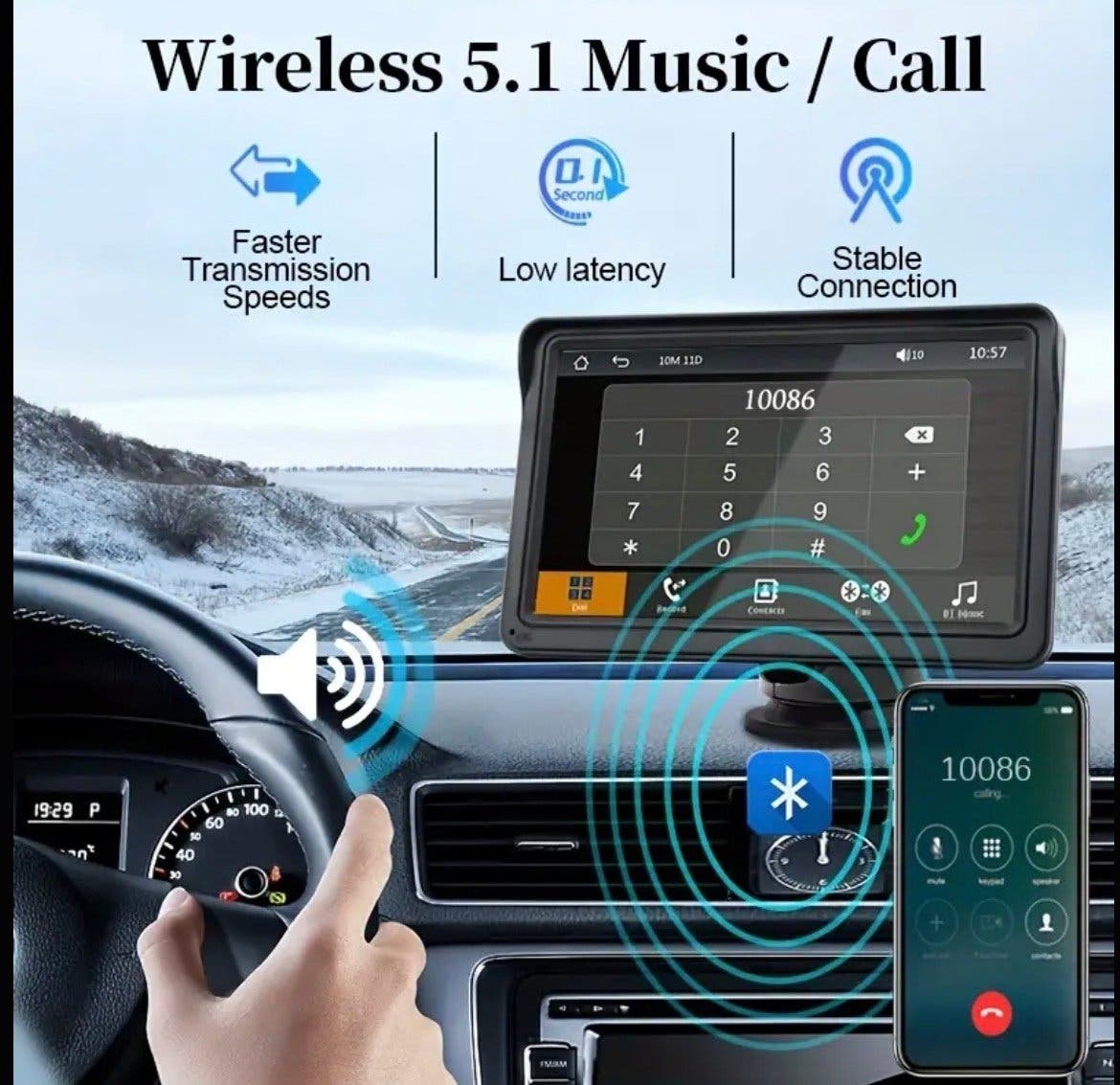 7" bilskärm med CarPlay och Android Auto