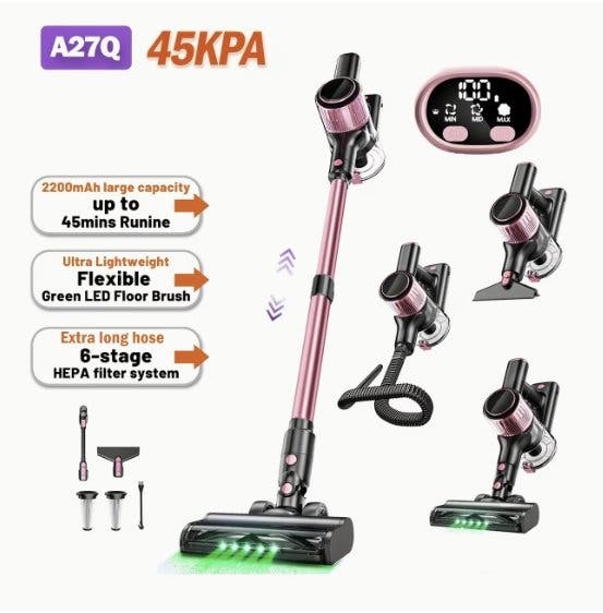Trådlös skaftdammsugare 45 000 Pa 45 min