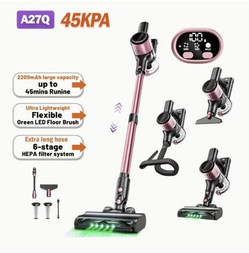 Trådlös skaftdammsugare 45 000 Pa – 45 min, LED-display