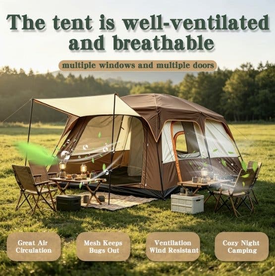 Campingtält med 2 sovrum och förtält
