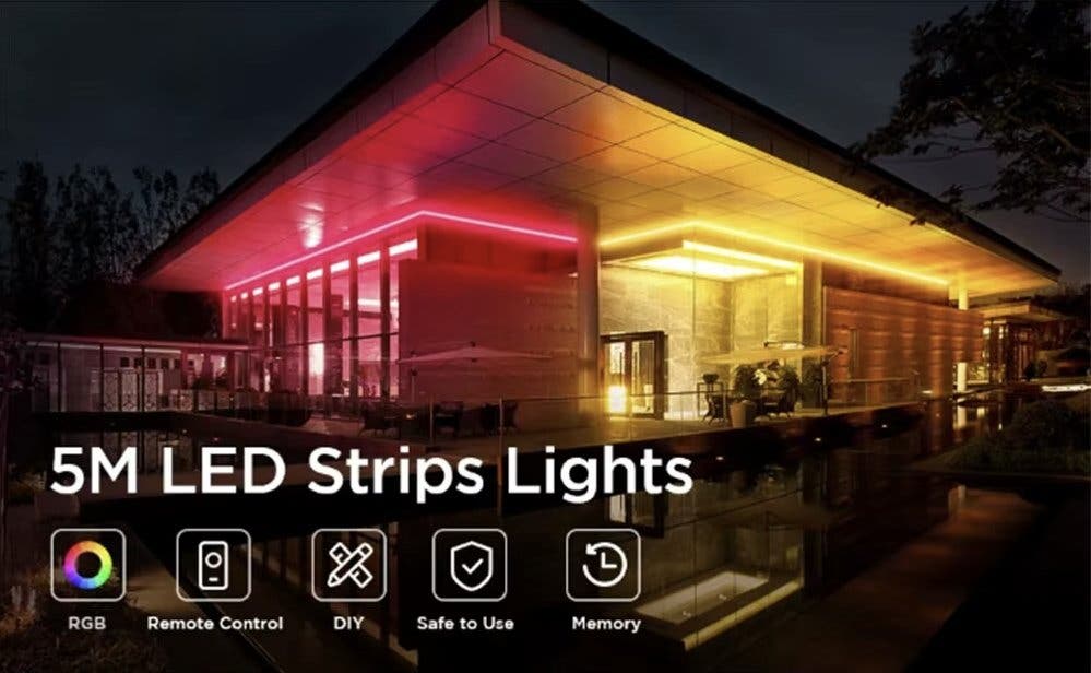RGB LED-list 5 m med USB, Bluetooth-app och fjärrkontroll