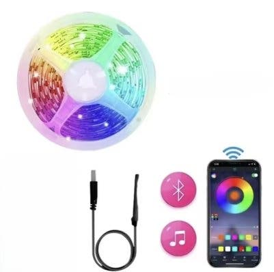 RGB LED-list 5 m med USB, Bluetooth-app och fjärrkontroll