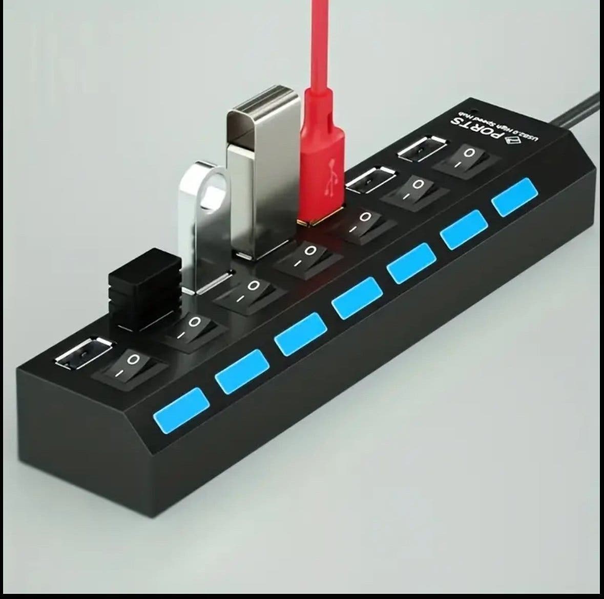 USB-hubb 7 portar med individuella strömbrytare och LED