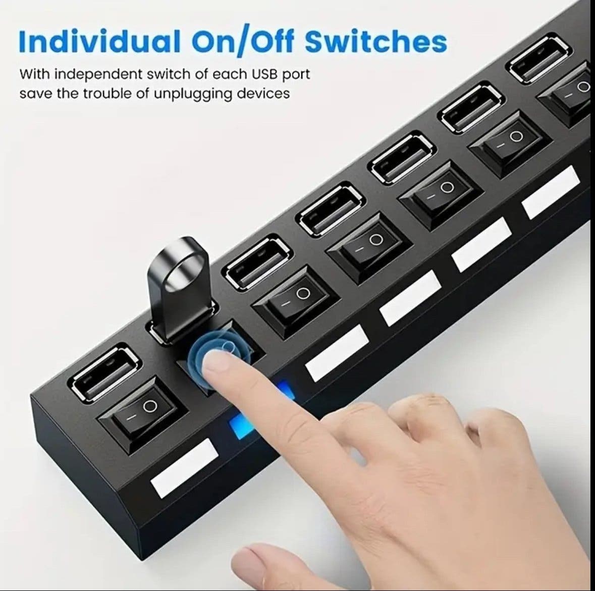 USB-hubb 7 portar med individuella strömbrytare och LED