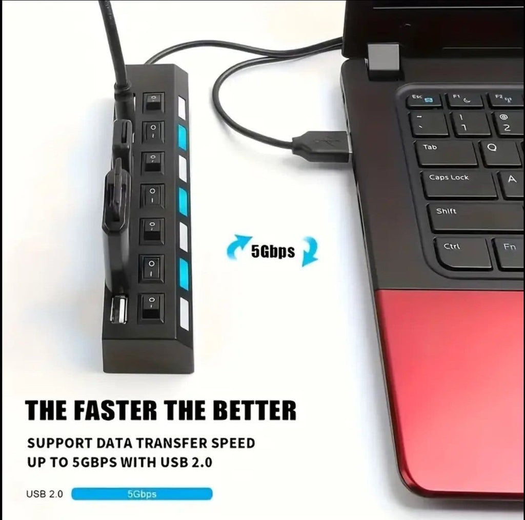 USB-hubb 7 portar med individuella strömbrytare och LED