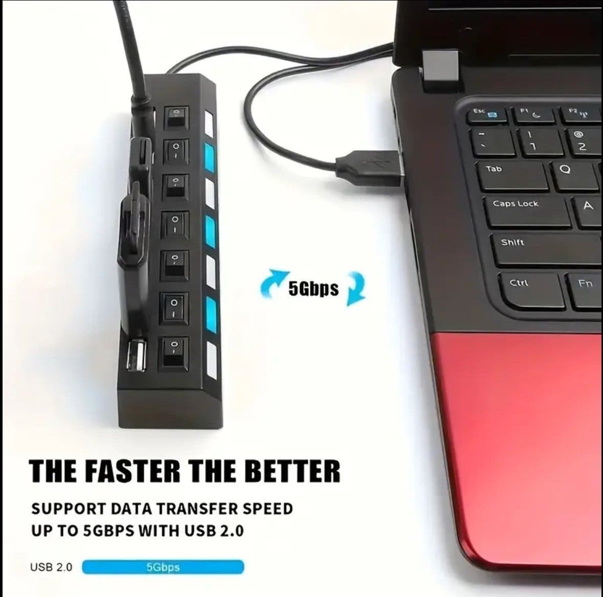 USB-hubb 7 portar med individuella strömbrytare och LED