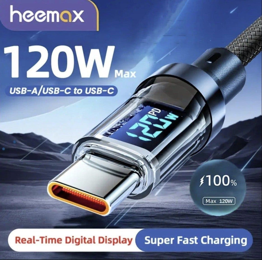 Laddkabel USB-A till USB-C 120W med digital display
