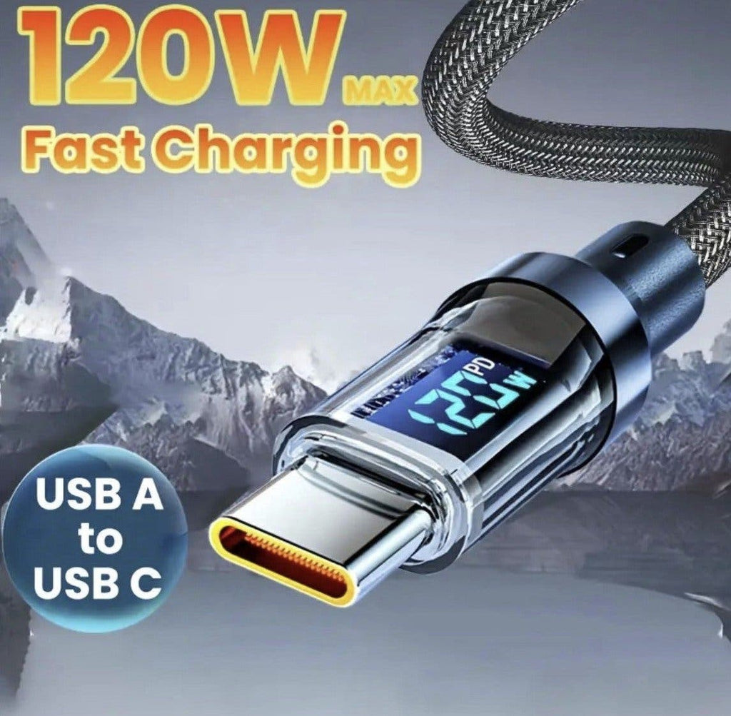 Laddkabel USB-A till USB-C 120W med digital display