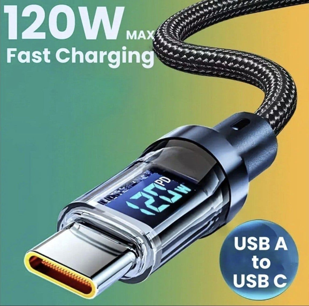 Laddkabel USB-A till USB-C 120W med digital display