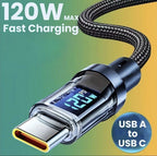 Laddkabel USB-A till USB-C 120W med digital display