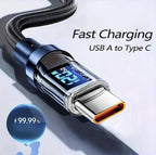 Laddkabel USB-A till USB-C 120W med digital display