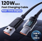 Laddkabel USB-A till USB-C 120W med digital display