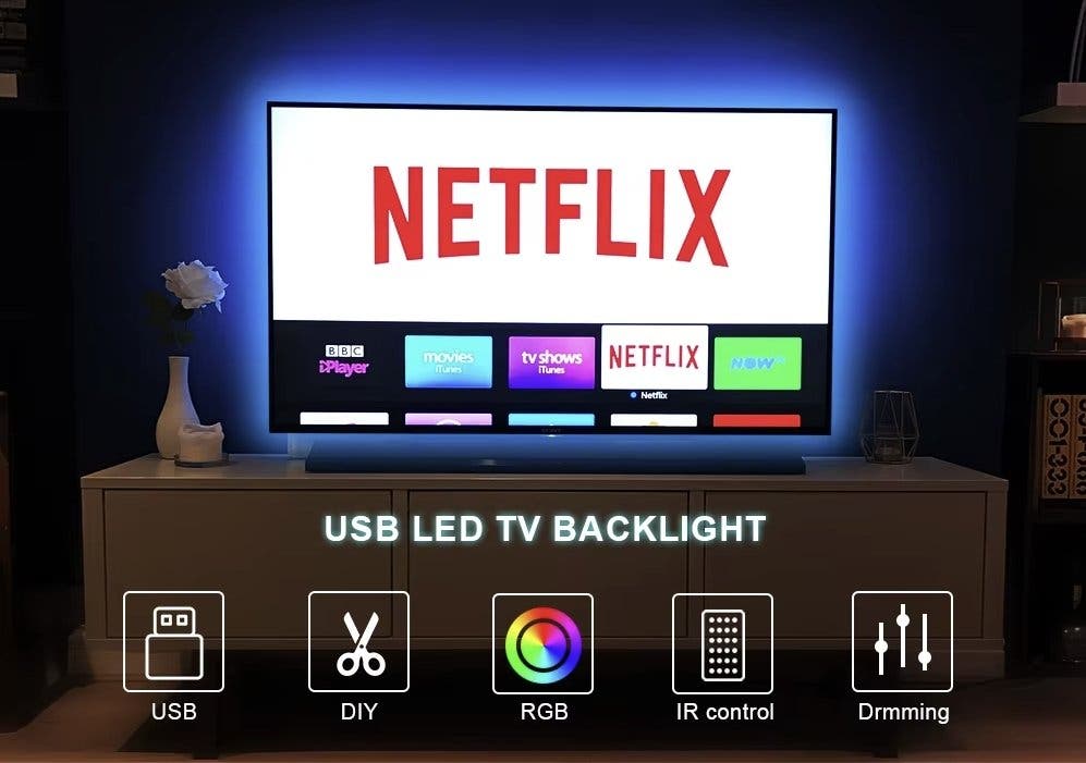 RGB LED-list 5 m med USB, fjärrkontroll och app