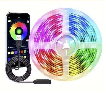 RGB LED-list 5 m med USB, fjärrkontroll och app