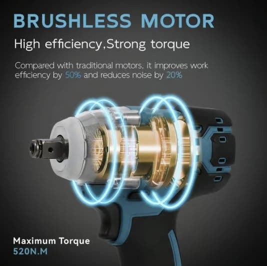 Borstlös mutterdragare 18V 520 Nm