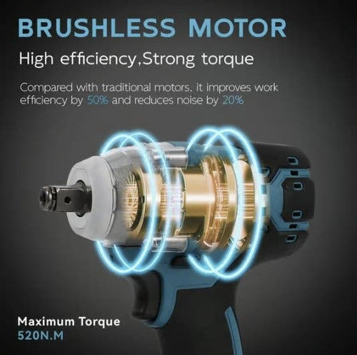 Borstlös mutterdragare 18V 520 Nm – 1/2" fäste, batteri och laddare
