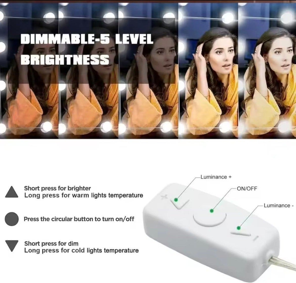 Hollywood-lampor för sminkspegel med 10 LED-lampor