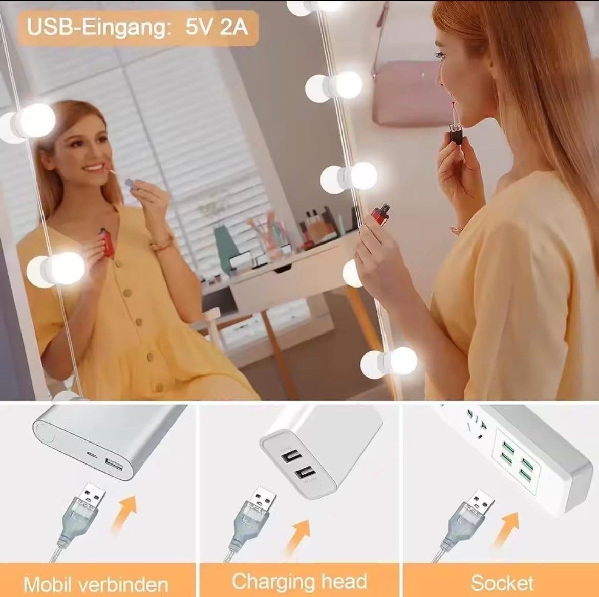 Hollywood-lampor för sminkspegel med 10 LED-lampor