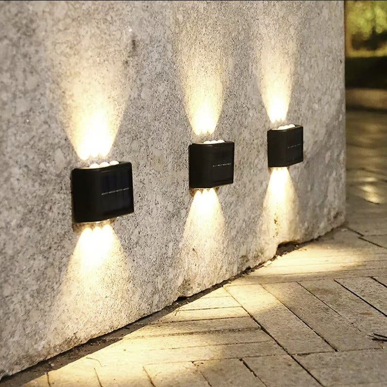 Solcellsdriven vägglampa med 6 LED, 2-pack